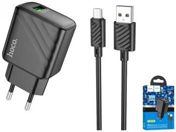 Мережевий Зарядний Пристрій Hoco CS21A 1USB QC 18W+USB to Micro Колір Чорний
