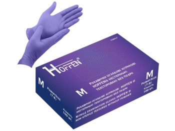 Рукавички Hoffen, нестерильні, текстуровані, нітрил, розмір M, 3,5г, колір кобальт, 50шт/уп