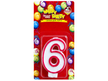 Свечка для торта Помічниця Happy Party Розовая глазурь цифра 6, 7,5 см