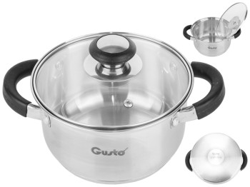 Каструля з кришкою GUSTO PRETO силіконові ручки, капсульне дно, нерж. сталь 1,6л D16см GT-1104-16