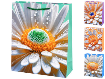 Пакет подарунковий паперовий Camomile L, з ручками, 30×41,5×12 см, 4 дизайни (ціна за 1шт)