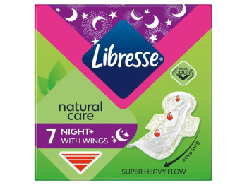 Прокладки гигиенические ночные Libresse Natural Care Maxi Goodnight с крылышками, 7шт