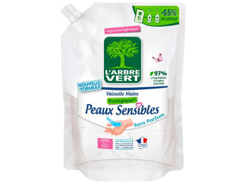 Гель для мытья посуды L’Arbre Vert Sensitive Skin, без запаха, запасной блок, 1 л