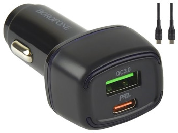 Автомобільний Зарядний Пристрій Borofone BZ14A PD20W+QC3.0 Type-C to Type-C 3A, Чорний