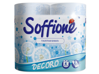 Папір туалетний Soffione "Decoro" біло-синій двошаровий (ціна за упаковку 4 рулони)
