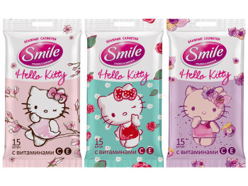Влажные салфетки детские Smile "Hello Kitty" микс 15шт
