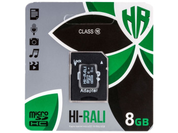 Карта Пам'яті  Hi-Rali MicroSDHC 8gb UHS-1 10 Class & Adapter Колір Чорний