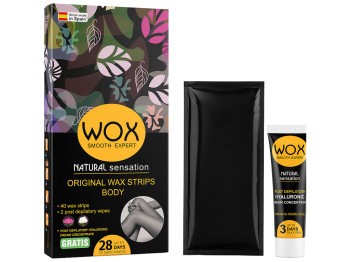 Воскові смужки для депіляції Wox, для обличчя та зони бікіні, з алое та гіалуроновою кислотою, 42шт