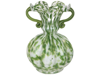 Ваза скляна з ручками, ручної роботи, зелена, 18,5 на 25,5 см.