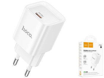 Мережевий зарядний пристрій Hoco C146A 1USB-C PD/QC 20W, колір бiлий