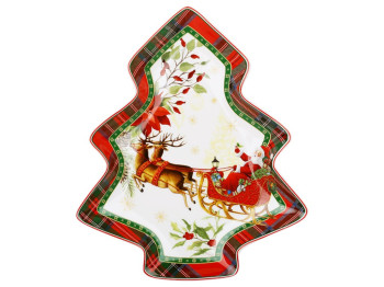 Тарілка сервірувальна у формі ялинки Christmas Story, порцеляна, 25,1×21,5×3см, колір червоний