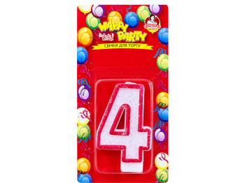 Свечка для торта Помічниця Happy Party Розовая глазурь цифра 4, 7,5 см