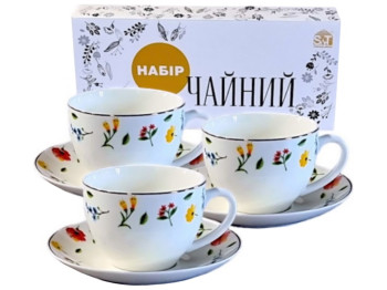 Чайный сервиз, фарфоровый, с цветочным рисунком, на 6 персон (цена за набор 12шт)