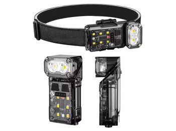 Ліхтар налобний X52, 2LED+6SMD RGB, сенсор, індикатор заряду, Li-Ion, Type-C, кліпса