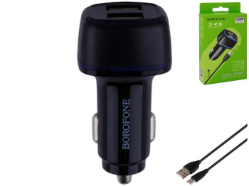 Автомобильное зарядное устройство Borofone BZ14 Type-C 2USB 2.4A Цвет Чёрный