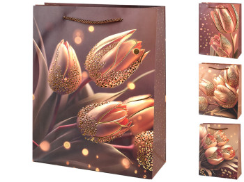 Пакет подарунковий паперовий Tulips, розмір S, 18×24×8,5 см, 4 дизайни (ціна за 1шт)