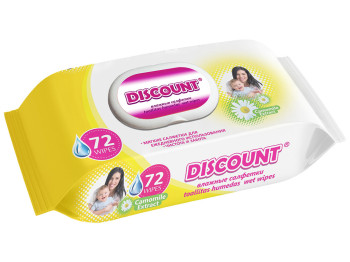 Влажные салфетки детские "Discount" "С экстрактом ромашки" 72шт с клапаном
