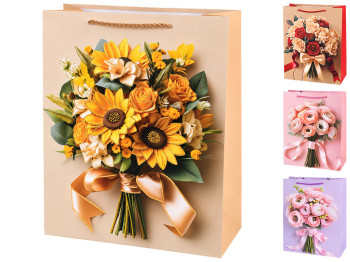 Пакет подарунковий паперовий Bouquet, розмір M, 26×32×12 см, 4 дизайни (ціна за 1шт)