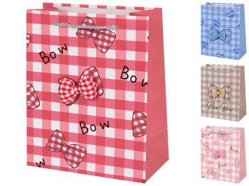 Пакет подарунковий паперовий Real bow M, з ручками, 19,5×24,5×10 см, 4 дизайни (ціна за 1шт)