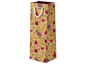 Пакет подарунковий крафтовий Winery для пляшки, папір, з ручками, 12×36×9 см