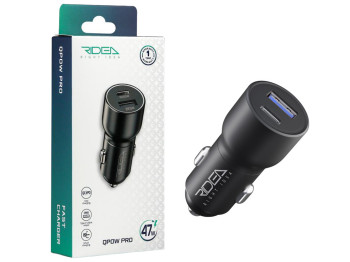 Авто зарядний пристрій Ridea RCC-47110 QPow Pro, 1USB+1USB-C, PD/QC, 47.5W, ABS+PC, колір чорний
