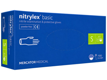 Рукавички нітрилові Mercator Medical Nitrylex Basic, неопудрені, розмір S, сині, 100 шт