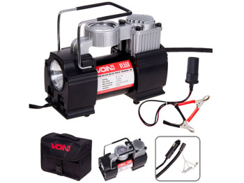 Компрессор "VOIN" VL-550 150psi/15Amp/40л/прикур./фонарь/дефлятор/переходник на клеммы
