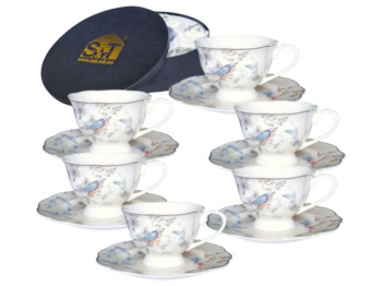 Сервіз кавовий S&T Dayton Blue, 12 предметів, 80 мл, 12 см, колір білий із синім візерунком