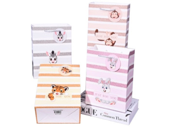 Пакет подарочный бумажный M Baby animals, 26х32х10см
