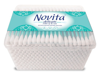 Ватные палочки Novita delicate  в квадратной коробке, моноблок 300шт