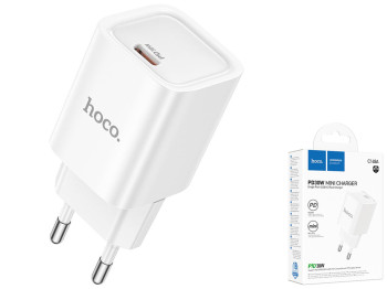 Мережевий зарядний пристрій Hoco C148A 1USB-C PD/QC 30W, колір бiлий