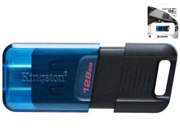USB флеш-накопичувач 3.2 Kingston DataTraveler 80M 128gb Type C, колір чорний/Блакитний