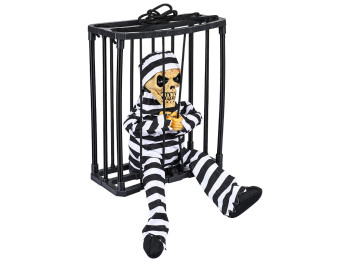 Фігура анімована для Хелловіна Clown Prisoner, пластик, тканина, у клітці, 23,5×10,5×28 см