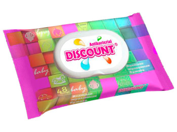 Бумага туалетная влажная детская Discount 48шт с клапаном