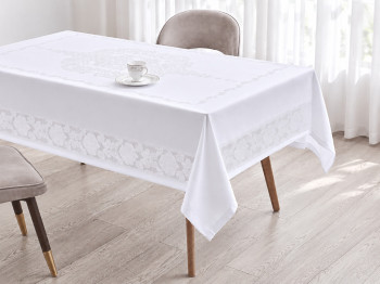 Скатертина водовідштовхувальна біла, поліестер, декоративна вставка, 140×180 см