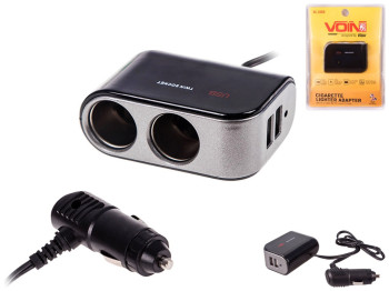 Удлинитель прикуривателя VOIN, 2 выхода, 2 USB 2100mA, 12/24V, SC-2069