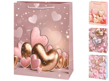 Пакет подарунковий паперовий Hearts, розмір M,  26×32×10 см, 4 дизайни (ціна за 1шт)