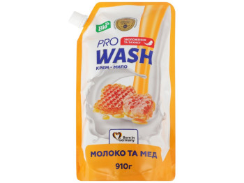Крем-мило Pro Wash, рідке, Молоко та мед, зволоження та м'якість шкіри, 910г, дойпак