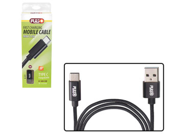Кабель Pulso CC-1801C BK, USB - Type C 3А, 1м, black (швидка зарядка/передача даних)