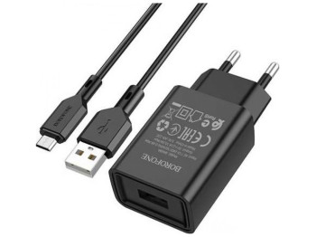Мережевий зарядний пристрій Borofone BA68A Micro 1USB 2.1A Колір Чорний