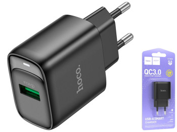 Мережевий зарядний пристрій Hoco C140A 1USB QC 18W, колір чорний