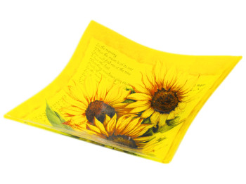 Салатник квадратний скляний "Соняшники" 8" 21x21см