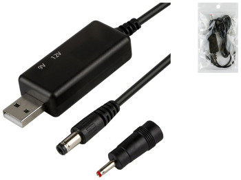 Кабель USB to DC для роутера з 5v на 9V(2A) или 12V(1.5A) 5.5х2.1/3.5x1.35мм с переключателем чорний