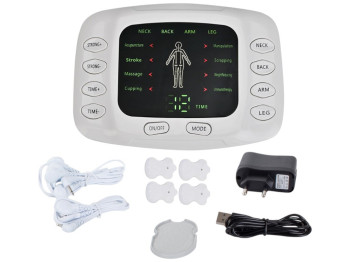 Масажер-міостимулятор, 4 електроди, 8режимів, дисплей, живлення від мережі та батарейок, колір білий