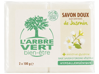 Мыло твёрдое L’Arbre Vert Jasmine, с ароматом жасмина, по 100 г, 2 шт