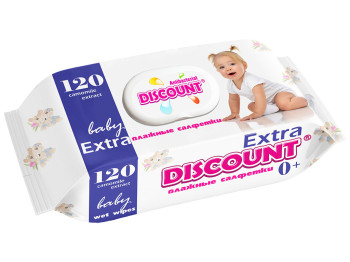 Влажные салфетки детские антибактериальные Discount EXTRA "С экстрактом ромашки" 120шт клапан