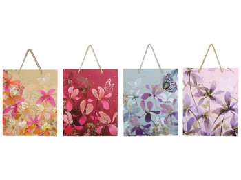 Подарочный пакет Floral, 18×23,5×8см (4 дизайна, цена за 1 шт)