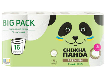 Туалетная бумага Снежная Панда Premium Classic Plus, 3 слоя (16 рулонов)