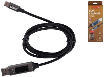 Кабель VOIN USB-Type C 3А, 1м, grey з дисплеєм, CC-3201C GY