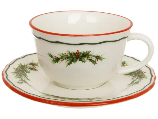 Набор фарфоровый Evergreen Christmas, чашка с блюдцем, 250 мл (цена за набор)